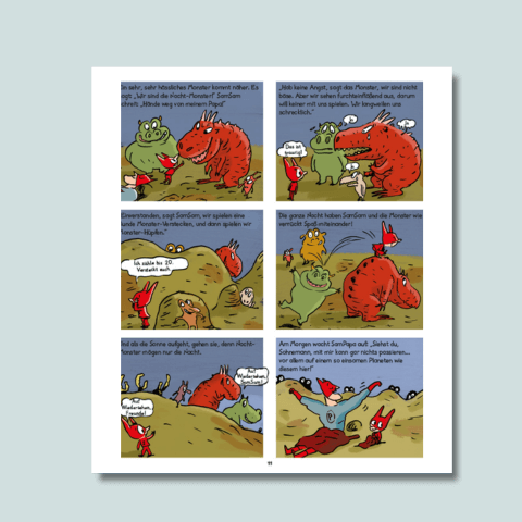 Buchinnenseite mit einem Comic des Buchs SamSam - Eine kosmische Familie