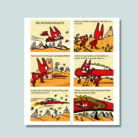 Buchinnenseite mit einem Comic des Buchs SamSam - Eine kosmische Familie