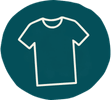 Symbol eines weißen T-Shirts, gezeichnet auf einem dunkelgrünen Kreis.